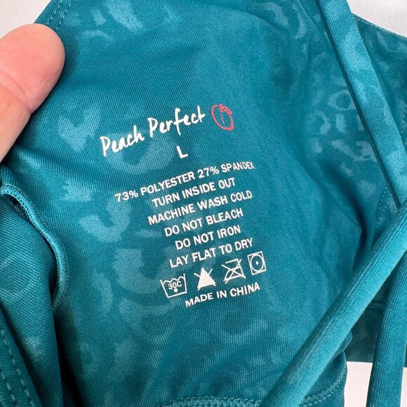 Peach Perfect Teal Leopard Print Crisscross Adjustable Sports Bra Women SZ L - Picture 6 of 7